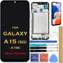 Screen Replacement LCD Display Touch Digitizer Assembly with Frame for Samsung Galaxy A15 5G A156 SM-A156U SM-A156P SM-A156W SM-A156VL SM-A156A SM-A156B SM-A156M 6.5" (NO Fingerprint Function)