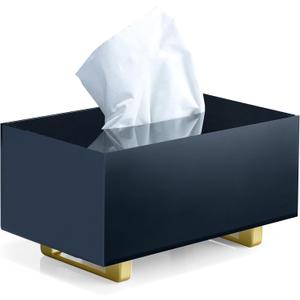 YoBa Thick Black Acrylic Tissue Box Holder Rectangular Tissue Box Dispenser with Gold Plated Aluminum Legs for Bathroom, Kitchen, Bedroom, Office, Hotel and Restaurant (Rectangle)