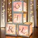 Uptotop Baby Shower Decorations Clear Balloon Blocks with Fairy String Lights, 4 Pack Transparent Balloon Boxes Including 30 Letters, 4 Warm White Fairy Lights & 36 Latex Balloons, Pink