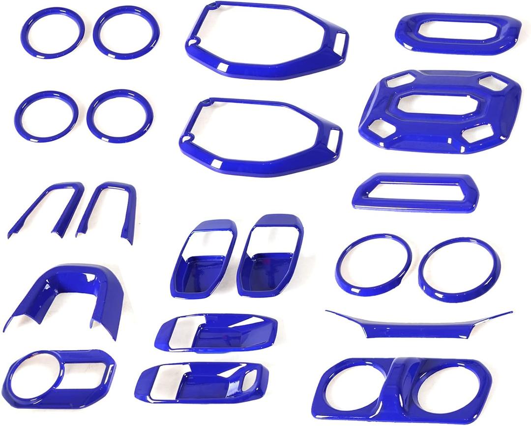 21PCS Full Set Interior Decoration Trim Kit Compatible with Jeep Wrangler JL JLU & Gladiator JT 2018-2021,Steering Wheel,Reading Light,Air Conditioning Vent,Headlight Switch,Speaker Covers(Blue)