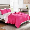 Exclusivo Mezcla Reversible Full Queen Quilt Bedding Set with Pillow Shams, Lightweight Quilts Queen Size, Soft Bedspreads Bed Coverlets for All Seasons - (Hot Pink, 90"x96")