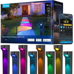 Govee Outdoor Pathway Lights 2 Lite, 8 Pack, 190 Lumens, IP67 Waterproof | 16 Million Colors, 60+ Scene Modes, for Path, Landscape Lighting, Outdoor, Compatible with Alexa, Google Assistant, Matter