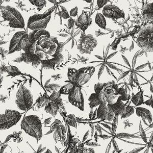 JiffDiff Floral Vintage Wallpaper Peel and StickRose Wallpaper Removable Vinyl Wall Paper Sketch Floral Decor 15.8in x 394in (Black/White)