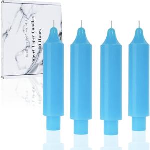 Blue Short Taper Candles 6 inch Candle Sticks Unscented Dinner Candle Dripless for Home Decor,Set of 4