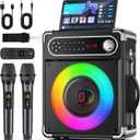 JYX Karaoke Machine, 2 Wireless Microphones, Portable Bluetooth 5.3 PA Speaker with Disco Lights, Smart TV Compatible, Upgraded Subwoofer, Bass Boost & Echo, TF/USB/AUX/FM, Home & Outdoor Party (Black)
