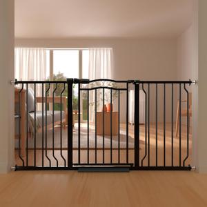 53.1-62.2" Extra Wide Baby Gate for Stairs No Drilling, 30" Tall Auto Close Press Mounted Baby Gate for Doorways, Adjustable Width Walk Through Dog Gates for Doorways, Black