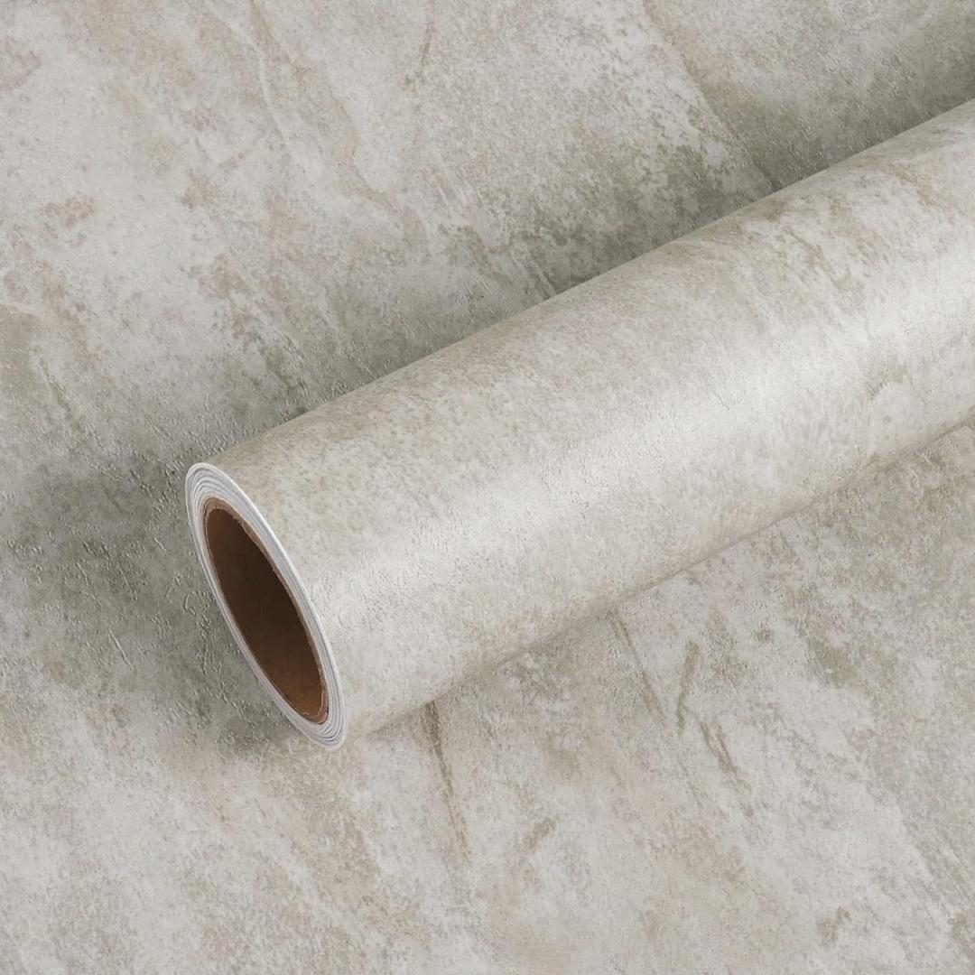 VEELIKE 15.7''x118'' Light Concrete Peel and Stick Wallpaper Concrete Countertop Contact Paper for Kitchen Backsplash Wallpaper Roll Self Adhesive Removable Cement Vinyl for Bedroom Bathroom Walls