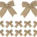 AIMUDI Natural Burlap Bows - Rustic Gift, Christmas Wreath & Wedding Decor - 4 Inch Handmade Small Burlap Farmhouse Bows for Crafts & Gift Wrapping - 12 Counts