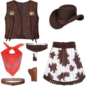 Cowgirl Costume for Girls 6pcs Set Kids Dress Up Birthday Halloween Party Cosplay 3-13 Years