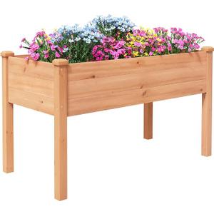 BIRASIL Outdoor Raised Garden Bed, Wood Planter Box for Vegetable Flower, Elevated Reinforced Large Garden Planters Boxes for Backyard Patio Gardening Balcony (48”L, Brown)