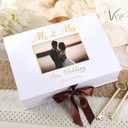 Weysat 12x9 Inches Gold Stamping Font Wedding Keepsake Box Cover with Photo Frame, White Wedding Memory Box with Ribbon for Couples Newlyweds Bridal Shower Gifts