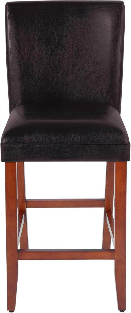 HomePop Home Decor Classic Counter Height Bar Stool, Set of 1, 29 Inch, Faux Leather Upholstered, Decorative Home Furniture, Dark Brown Faux Leather