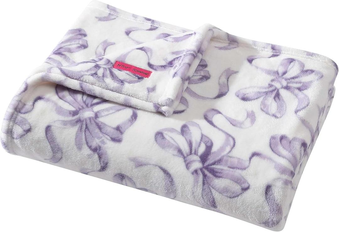 Betsey Johnson - Twin Blanket, Ultra-Soft Plush Bedding, Oversized Soft Blanket, Dorm Essentials (Ballet Bows Purple)