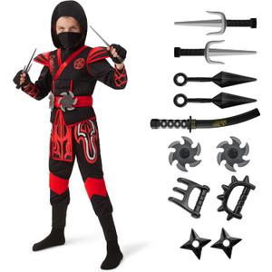 Spooktacular Creations Red Ninja Costume for Kids, Boys Halloween Dress Up Party, Ninja Role Playing Small