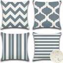 OTOSTAR Set of 4 Waterproof Throw Pillow Covers 18x18 Inch Farmhouse Geometric Square Pillow Cases for Couch Patio Furniture Balcony Garden Outdoor DecorationGeometry70-Grey