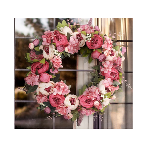 Wreath 26 Inches - Peony Flower Spring Wreaths for Front Door Outside - Summer Floral Bud Wreath -Handmade Door Wreaths,Pink&Purple&Green