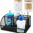 Toothbrush Holders for Bathrooms, Bathroom Counter Organizer, Electric Toothbrush and Toothpaste Holder, Metal Mesh Vanity Storage with 2 Glass Qtip Holders, 7 Slots, Black