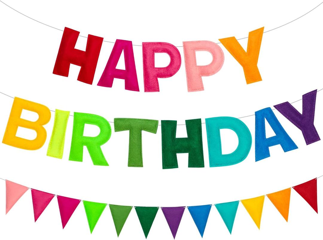Happy Birthday Banner Rainbow Birthday Felt Garland Banner Personalized Colorful Pennant Flag Banners for Party Decorations