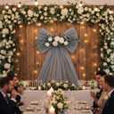 Zeyune Giant Mesh Bow Wedding Decoration Extra Large Bow Coquette Room Decor Hanging Backdrop for Wedding Door Arch Birthday Baby Shower Bachelorette(Silver,55.12 x 25.59 Inch)