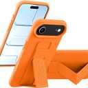 LAUDTEC Silicone Kickstand Case Compatible with iPhone 17 Air, Vertical and Horizontal Stand Hand Strap Metal Kickstand Cover, Flexible Soft Liquid Silicone Stand Case for iPhone 17 Air (Orange)
