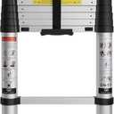 Grefinity 10.5 FT Aluminum Telescoping Ladder, One Button Retraction Extension Ladder, 375 lbs Load Capacity with Non-Slip Wide Feet, Compact Portable for Indoor Outdoor Use, RV, Attic and Roof Use