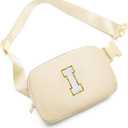 Gitus Birthday Gifts for 8 9 10 11 12 13 Year Old Girls Personalized Fanny Pack Crossbody Bags with Initial Letter Patch Belt Bag for Teen Girls Cute Trendy Stuff Travel Essentials (Beige-I)