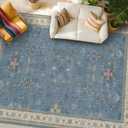 Hazo Haus Boho 7x10 Accent Area Rugs for Living Room - Dusky Blue Rug for Bedroom Under Bed, Dining Room Under Kitchen Table, Washable Soft Non Slip Unique Colorful Indoor Dcor