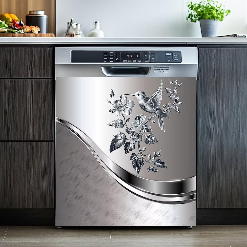 Generic Magnetic Dishwasher Cover Sticker, Multicolor Floral Pattern, Modern Style, Vinyl Material, Rectangular Sheet, 23W x 26H inches
