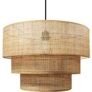 19.7" Modern Rattan Pendant Light, Natural Woven 3-Tier Cylindrical Chandelier, Boho Ceiling Lamp for Dining Room