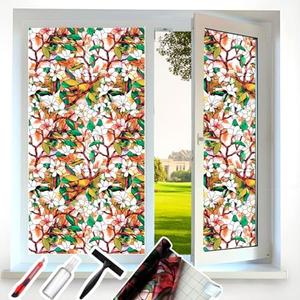 Stained Glass Privacy Film Decorative With Free Tools, Magnolia Window Film for Home, Frosted Tint, Covers Cling, 17.5 Inch by 157.4 Inch