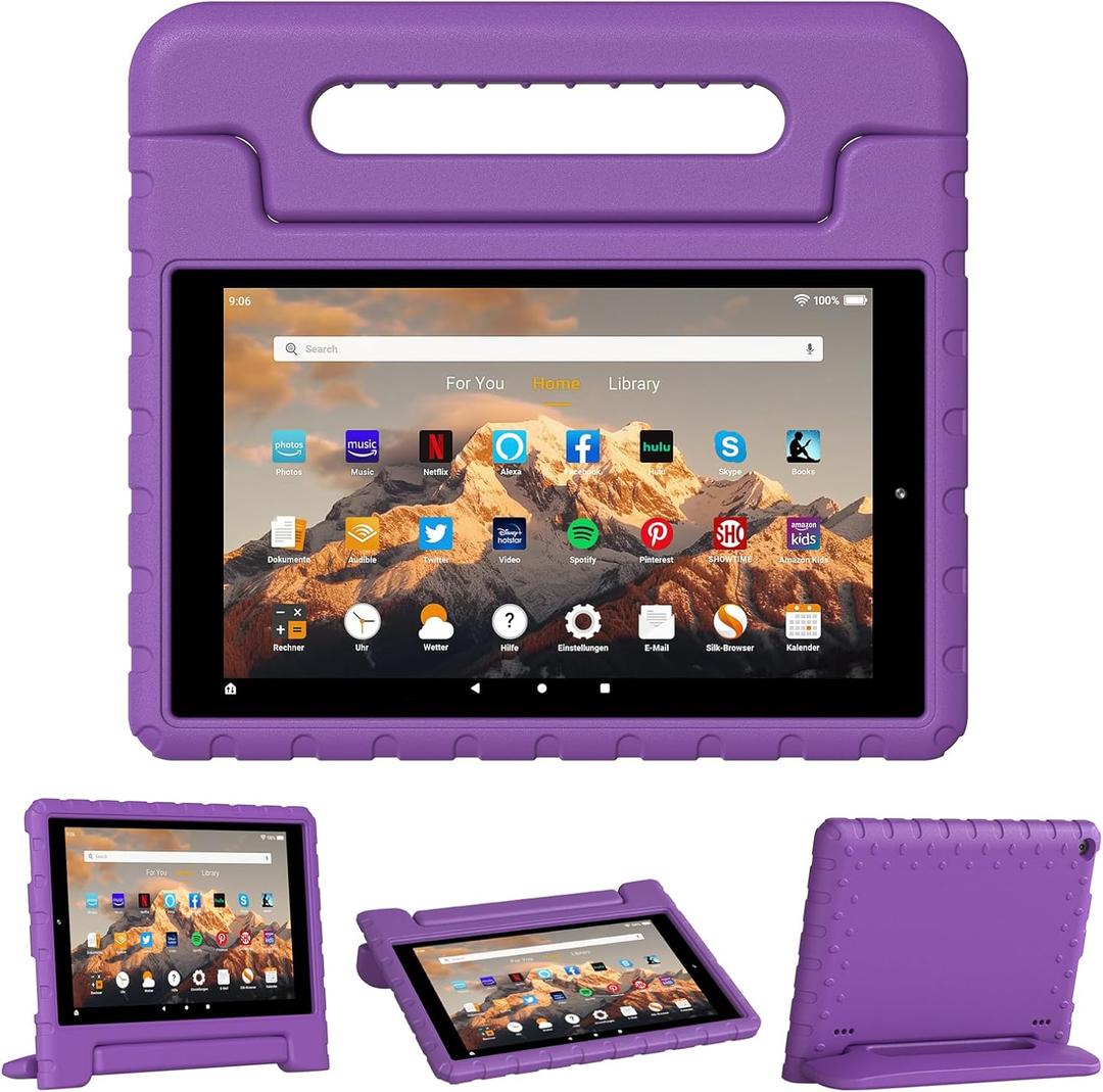 for Amazon Fire hd 10 Tablet case Kids 5th/7th/9th Generation 2015/2017/2019 Released, Shockproof Lightweight Protective Cover with Portable Handle Stand for Boys Girls, Purple