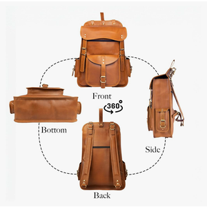 Satchel And Fable Vintage Full Grain 21 Inch Leather Laptop Large Backpack Casual Bookbag Daypack Camping Travel Rucksack Knapsack, Large