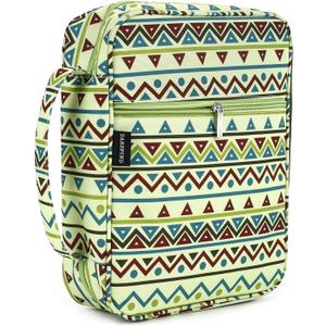 Large Bible Cover for Women, Mint Green & Teal Boho Geometric Bible Case with Zipper, Durable Canvas Study Bible Bag with Handle, Fits up to 10 x 7 x 2 Inches