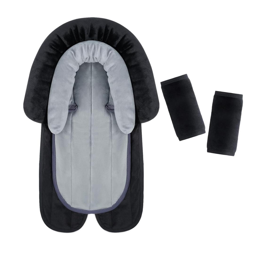 COOLBEBE New Babybody Support & Strap Covers Set for Newborn Infant Toddler- Extra Soft Stroller Cushion Pads Car Seat Insert, Perfect for Carseats, Strollers, Swings, Black (Black Set-1)