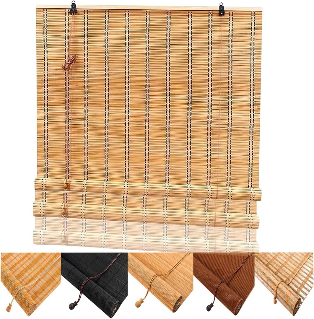 Custom Size Outdoor Bamboo Roller Blinds for Patio Porch | Sun UV Protection & Privacy Screen Shades | with Easy Lift Mechanism & Installation