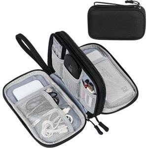 FYY Electronic Organizer, Travel Cable Organizer Bag Pouch Electronic Accessories Carry Case Portable Waterproof Double Layers Storage Bag for Cable, Cord, Charger, Phone, Earphone, Medium, Black