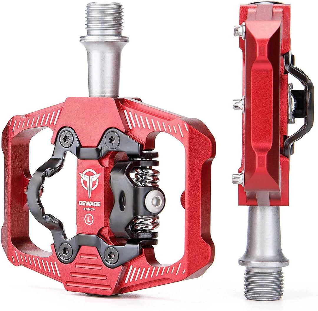 Mountain Bike Pedals - Dual Function Flat and Clipless Pedal - 3 Sealed Bearing Platform Pedals Compatible with SPD, Bicycle Pedals for BMX Spin Exercise Peloton Trekking Bike