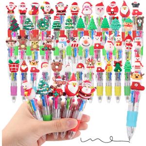 BESARME 48 Packs Christmas Multicolor Pen in One, 4-in-1 Xmas Tree Claus Christmas Gifts Stocking Stuffers for Teen Girls Cute Pens Bulk for Birthday