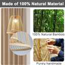 Bamboo Adjustable Height Pendant Light 16" Boho Rustic Farmhouse Chandelier | Includes Bulb, Boho Pendant Lamp, Rattan Woven Hanging Light for the Dining Room Living Room Kitchen Island Bedroom Hallway