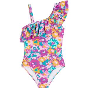 Kanu Surf Girls' Morgan Floral Ruffle 1-Shoulder 1-Piece Swimsuit (5, River Purple)