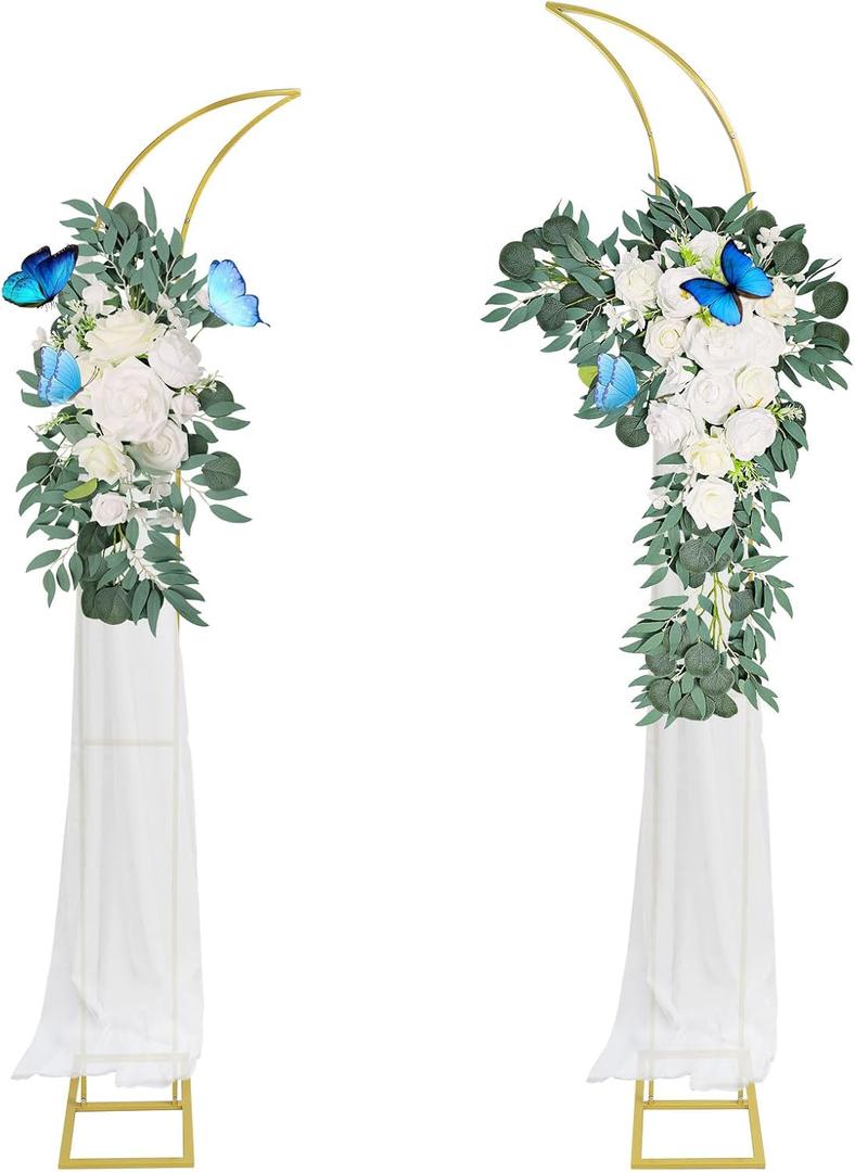Metal Arch Backdrop Stand, Gold Curved Top Wedding Arch Set of 2 (6.85 FT/6.5 FT) Half Moon Wedding Arches Frames for Ceremony, Baby Shower,Birthday Party, Anniversary Graduation Decorations