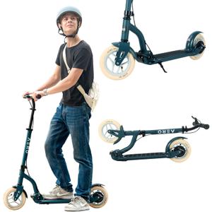 Aero Big Wheels Kick Scooter for Kids 6+, Teens & Adults | Light Up Wheels, Hand Brake, Rubber Deck Mat & Shock Absorption | Foldable & Height Adjustable