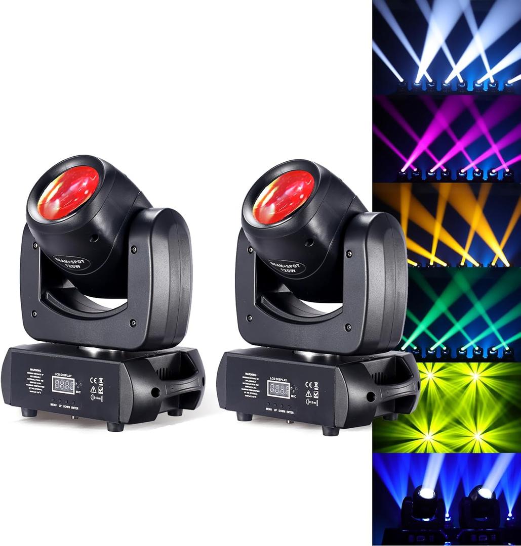 120W LED Moving Head Dj Light Roto Prism Beam Stage Lights 2 Pack, 8 GOBOs 8 Colors DMX 512 12CH Sound for Disco Party Stage Lighting (2)