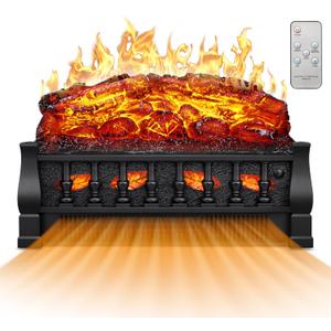 21 Inches Electric Fireplace Insert Log Heater Set, Freestanding Heater with Adjustable Flame Brightness and Flicker Speed, 750w/1500w Heating, Overheat Protection, Remote Control (Traditional Brown)