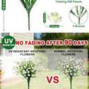 TURNMEON 20 Bundles Artificial Flowers for Outdoors,Summer Spring Grass Camellia Fake Flowers Plastic Plants,UV Resistant No Fade Faux Greenery for Gardens Porch Planter Cemetery Decor 500 Head(White)