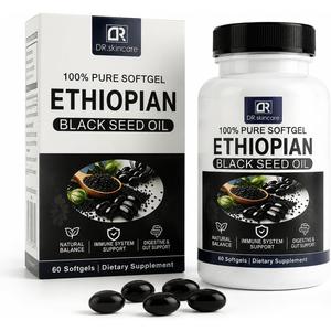 Ethiopian Black Seed Oil Softgels 800mg per Serving, Cold-Pressed Nigella Sativa Seed Oil Supplement, Immune Support, Digestive & Gut Support, Natural Wellness Formula, 60 Softgels