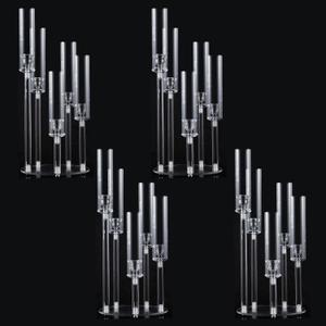 4PCS 5 Arm Acrylic Candelabra for Table Wedding Centerpiece,Crystal Clear Candle Stick Holders Candelabra Centerpiece Stands with Removable Lampshade for Party Easter Baby Shower Fit 0.8 LED Candle
