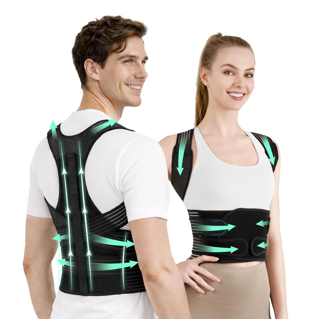 Back Brace Posture Corrector for Women and Men, 4-Point Back Support System for Upper/Lower Back Pain Relief, Scoliosis & Hunchback Correction, Adjustable & Breathable Shoulder Straightener, Medium (M (Waist 30.70"-37.79"), Black)