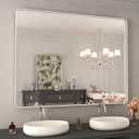 WEER 40X30 Inch Brushed Nickel Bathroom Mirror, Brushed Silver Metal Frame Mirror, Rounded Rectangle Silver Bathroom Vanity Mirror, Tempered Glass, Anti-Rust, Hangs Horizontally or Vertically