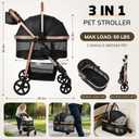 Pet Stroller for Small/Medium Dogs & Cats Up to 50 lbs, 3-in-1 Foldable Stroller w/Detachable Carrier & Car Seat, Removable All-Season Liner, Sunshade, Storage Basket & Cup Holder, All-Terrain, Black